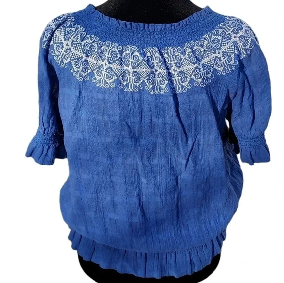 Tory Burch Blue Womens Blouse with Tassels Tie S/P 100%Cotton - Picture 6 of 12